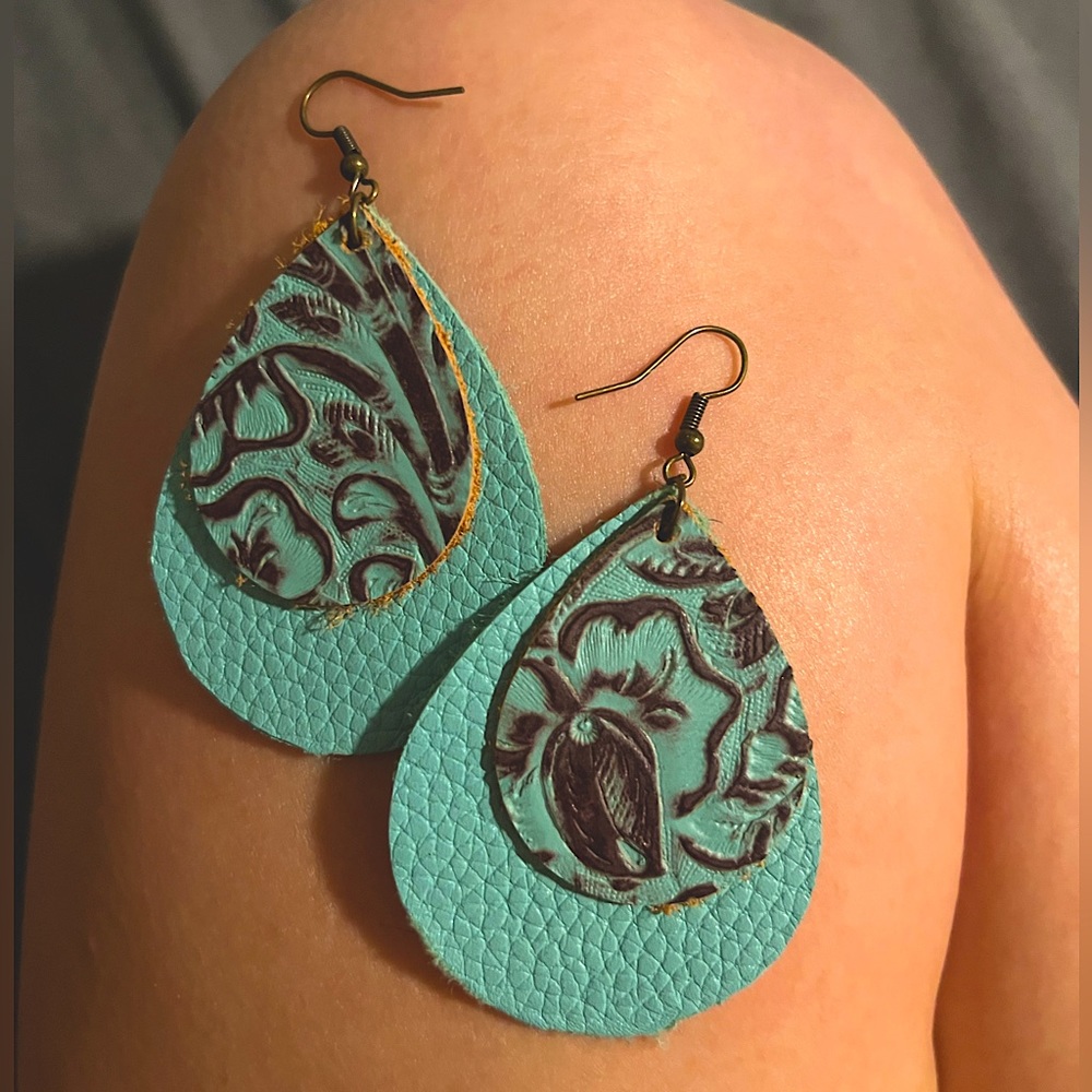 Western tooled leather earrings